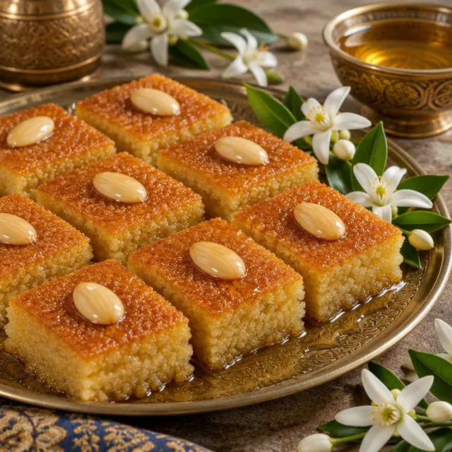 Basbousa Orange Blossom – Halawiyat (Arabic Sweets)
